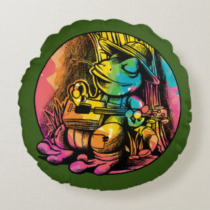 Frog Playing Guitar - Cottagecore Aesthetic Style Round Pillow