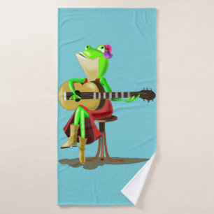 Frog Playing Guitar Fun - Custom Colour - Paintin Bath Towel