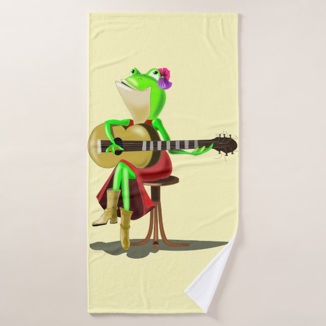Frog Playing Guitar Funny Bath Towel (Bath Towel)