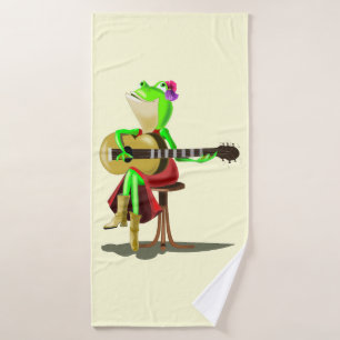 Frog Playing Guitar Funny Bath Towels Customizable