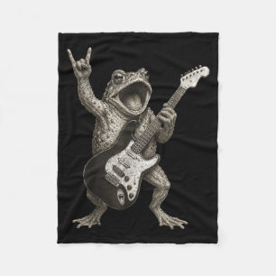 Frog Playing Guitar Rock And Roll Funny Fleece Blanket
