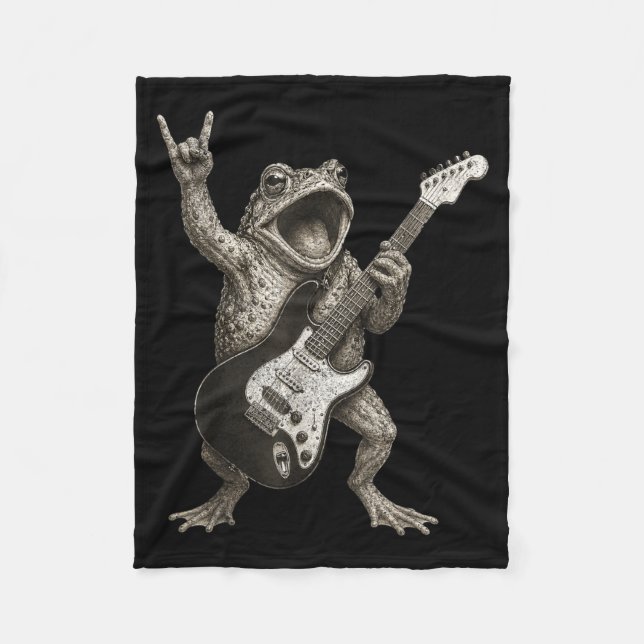 Frog Playing Guitar Rock And Roll Funny Fleece Blanket (Front)