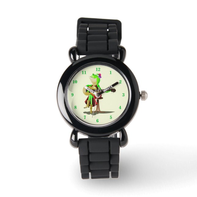 Frog Playing Guitar Watch Fun Romantic (Front)