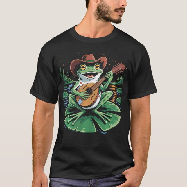 Frog Playing Mandolin Mandolinist Bluegrass T-Shirt (Front)