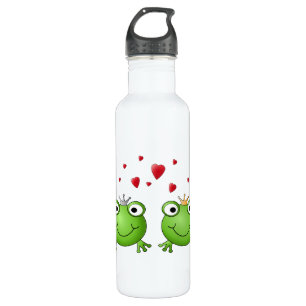 Frog Prince and Frog Princess, with hearts. 710 Ml Water Bottle