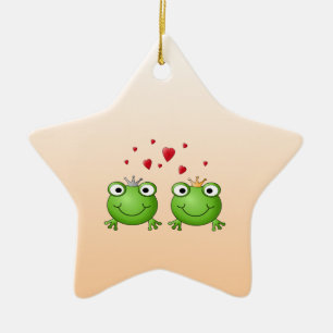 Frog Prince and Frog Princess, with hearts. Ceramic Ornament