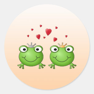 Frog Prince and Frog Princess, with hearts. Classic Round Sticker