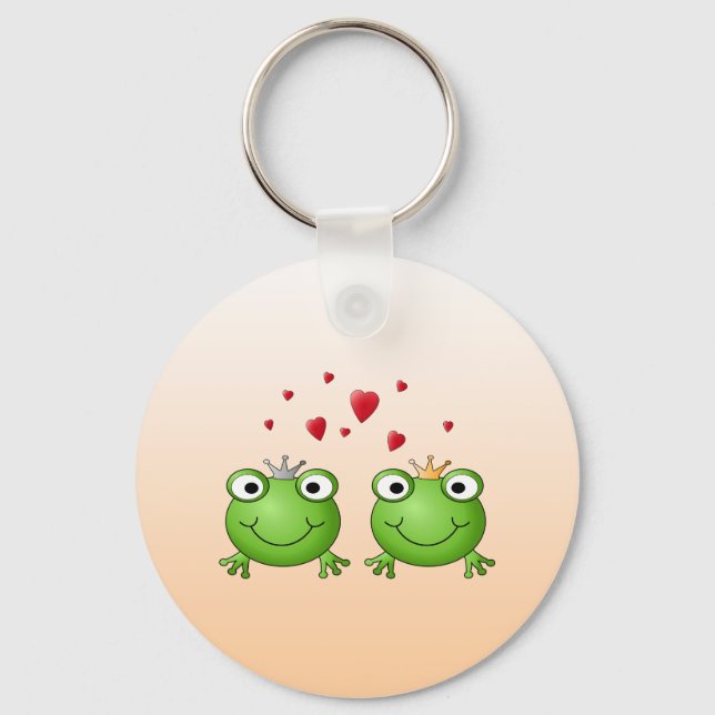 Frog Prince and Frog Princess, with hearts. Keychain (Front)