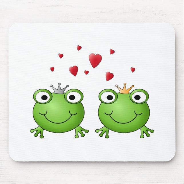 Frog Prince and Frog Princess, with hearts. Mouse Pad (Front)