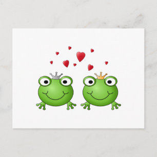 Frog Prince and Frog Princess, with hearts. Postcard