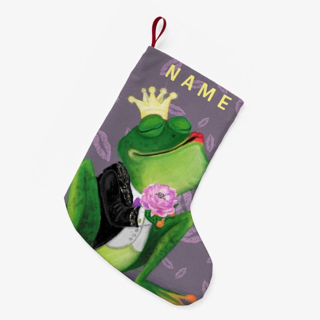 Frog Prince Funny Christmas Stocking Custom Name (Front (Hanging))