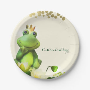 Frog Prince Green & Gold Baby Shower Custom Party Paper Plate