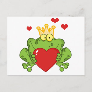Frog Prince Holding A Red Heart Postcard