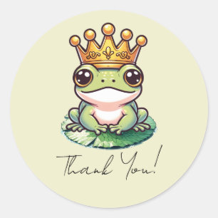 Frog Prince in Gold Crown Baby Shower Invitations Classic Round Sticker