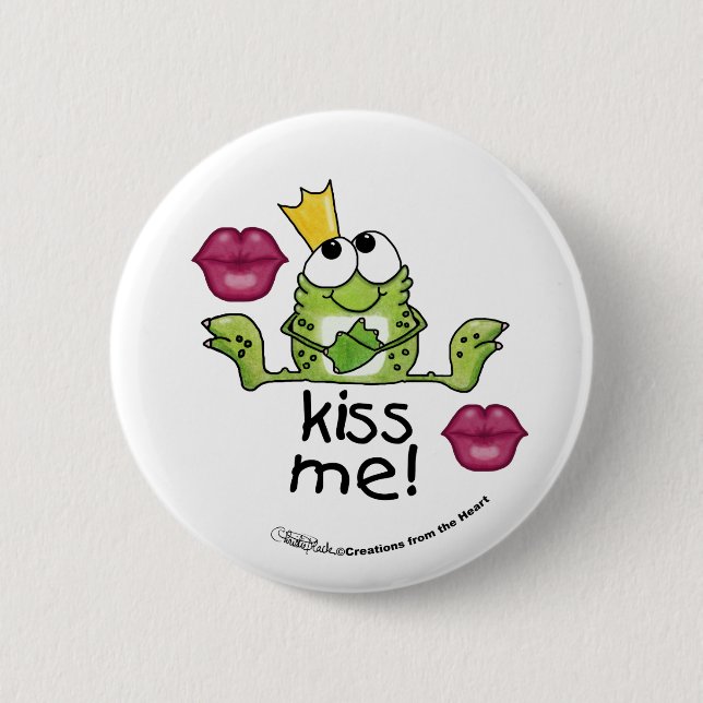 Frog Prince Kiss Me 2 Inch Round Button (Front)
