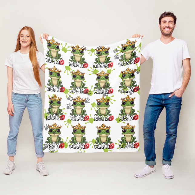 Frog Prince, Kiss me Pattern Fleece Blanket (In Situ)