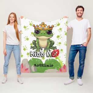 Frog Prince, Kiss me Print Fleece Blanket