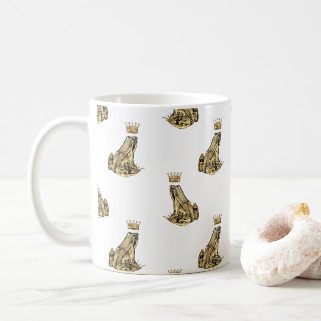 Frog Prince Magic Charm Fantasy Golden Crown Coffee Mug (With Donut)