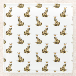Frog Prince Magic Charm Fantasy Golden Crown Glass Coaster