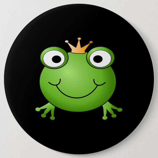 Frog Prince. Smiling Frog with a Crown. 6 Inch Round Button (Front)