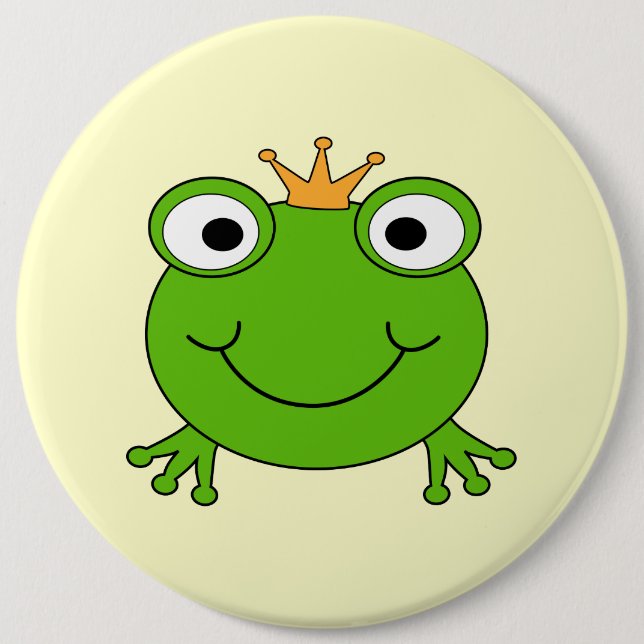 Frog Prince. Smiling Frog with a Crown. 6 Inch Round Button (Front)