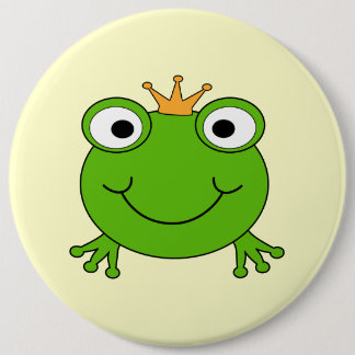 Frog Prince. Smiling Frog with a Crown. 6 Inch Round Button