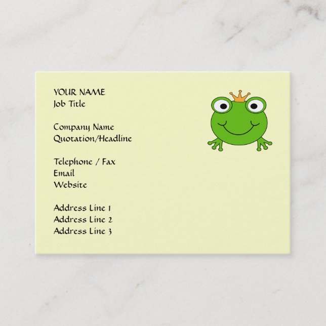 Frog Prince. Smiling Frog with a Crown. Business Card (Front)