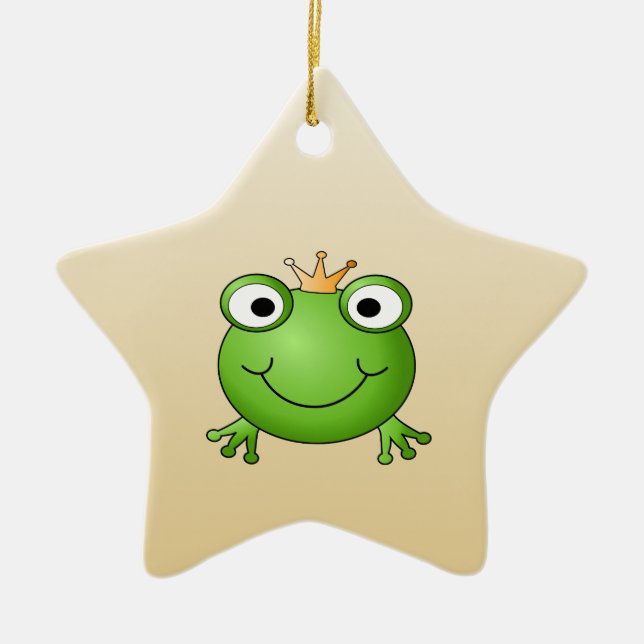 Frog Prince. Smiling Frog with a Crown. Ceramic Ornament (Front)