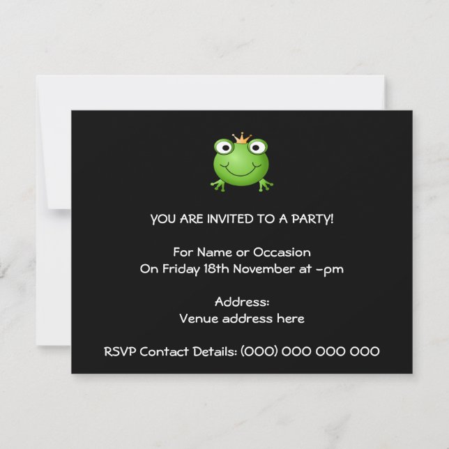 Frog Prince. Smiling Frog with a Crown. Invitation (Front)
