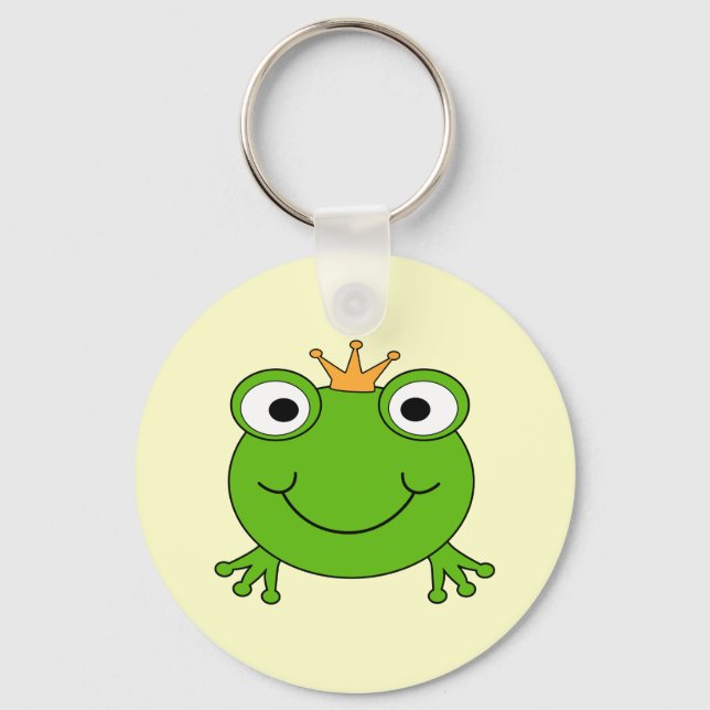 Frog Prince. Smiling Frog with a Crown. Keychain (Front)