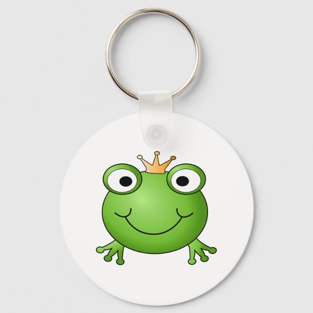 Frog Prince. Smiling Frog with a Crown. Keychain (Front)