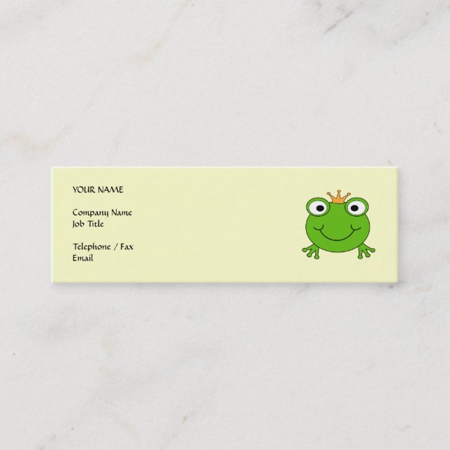 Frog Prince. Smiling Frog with a Crown. Mini Business Card (Front)