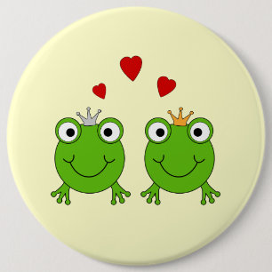 Frog Princess and Frog Prince, with hearts. 6 Inch Round Button