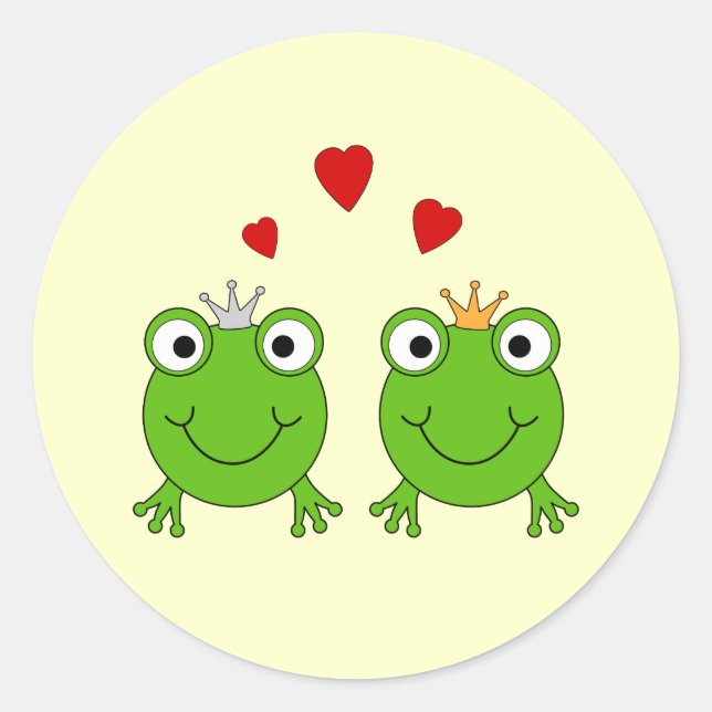 Frog Princess and Frog Prince, with hearts. Classic Round Sticker (Front)