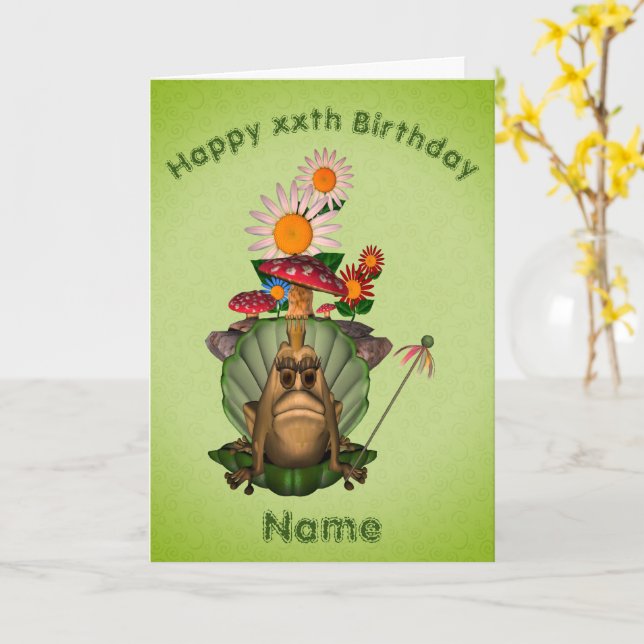 Frog Princess Mushrooms Personalized Birthday  Card (Yellow Flower)