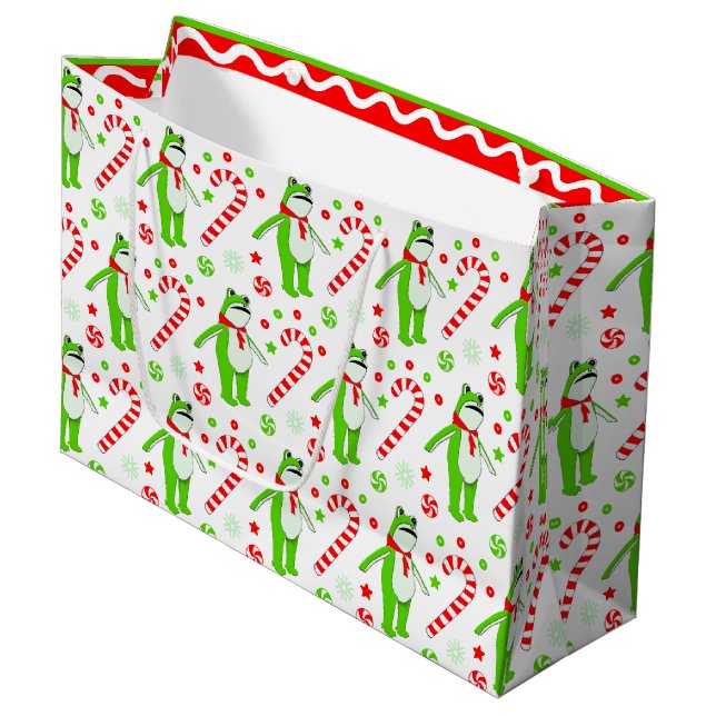 Frog Protest No Kings Christmas Large Gift Bag (Front Angled)