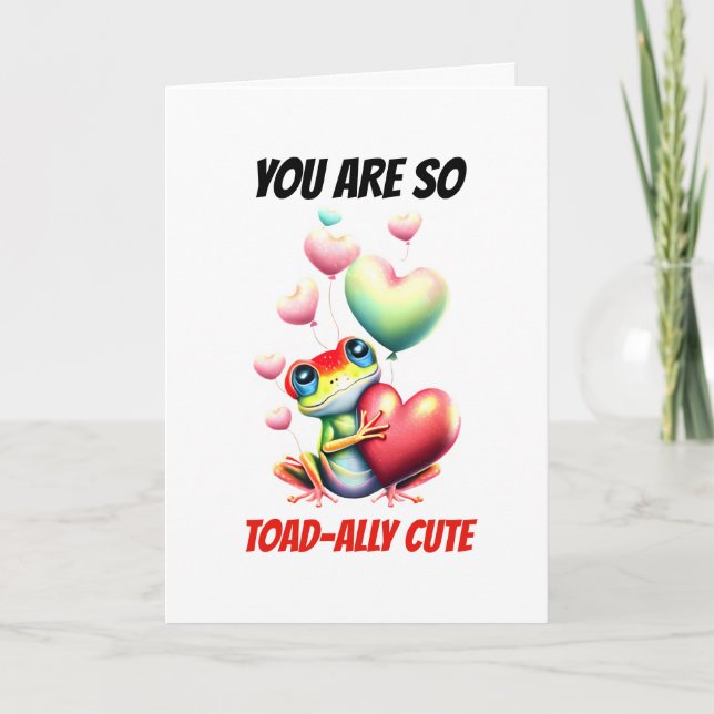 Frog puns | Toadally cute green frog Valentine pun Holiday Card (Front)