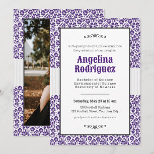 Frog Purple Floral Damask Photo Graduation Invitation