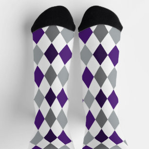 Frog Purple & Silver Grey Argyle Pattern Socks