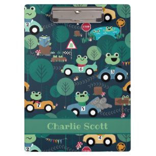 Frog Race Car Drivers Kids Personalized Clipboard