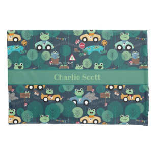 Frog Race Car Drivers Kids Personalized Pillowcase
