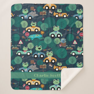 Frog Race Car Drivers Kids Personalized Sherpa Blanket