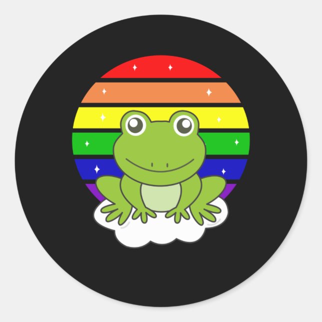 Frog Rainbow Glitter Kawaii Frogs Classic Round Sticker (Front)