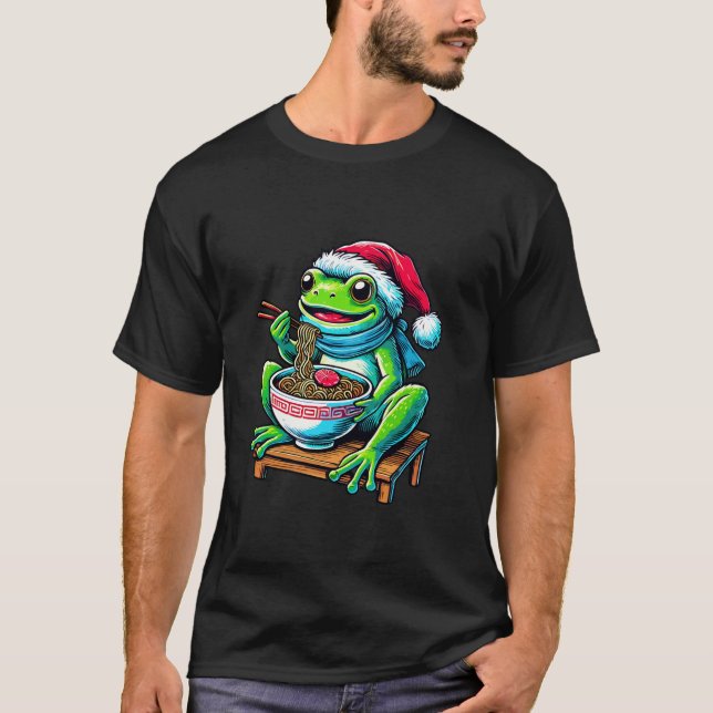 Frog Ramen Santa Hat Japanese Christmas Xmas T-Shirt (Front)
