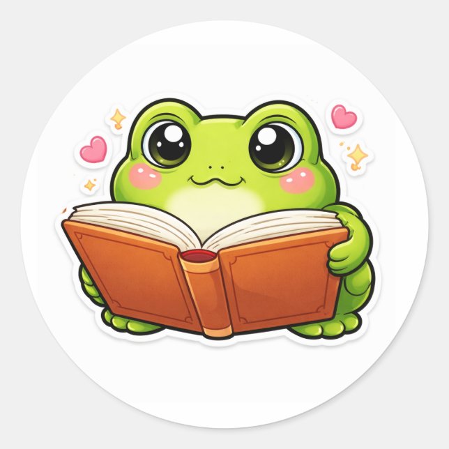 Frog Reading A Book Classic Round Sticker (Front)