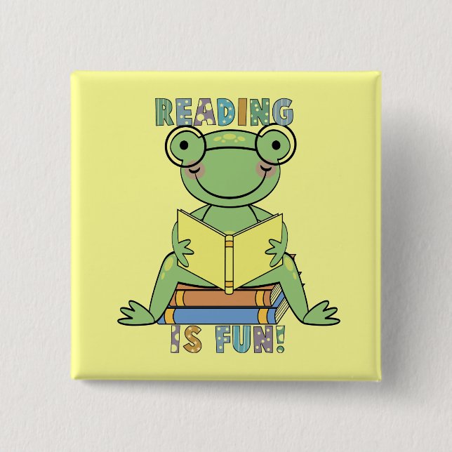 Frog - Reading is Fun Tshirts and Gifts 2 Inch Square Button (Front)