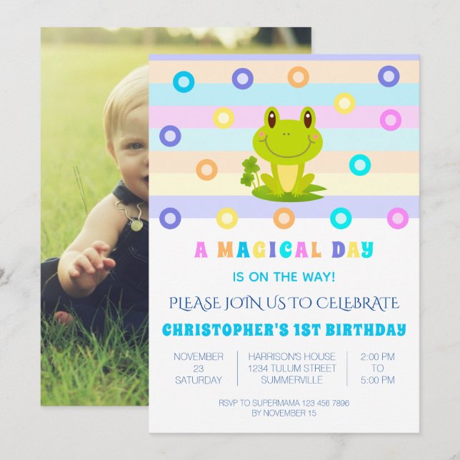 Frog Retro 1st Birthday party Invitation (Front/Back)