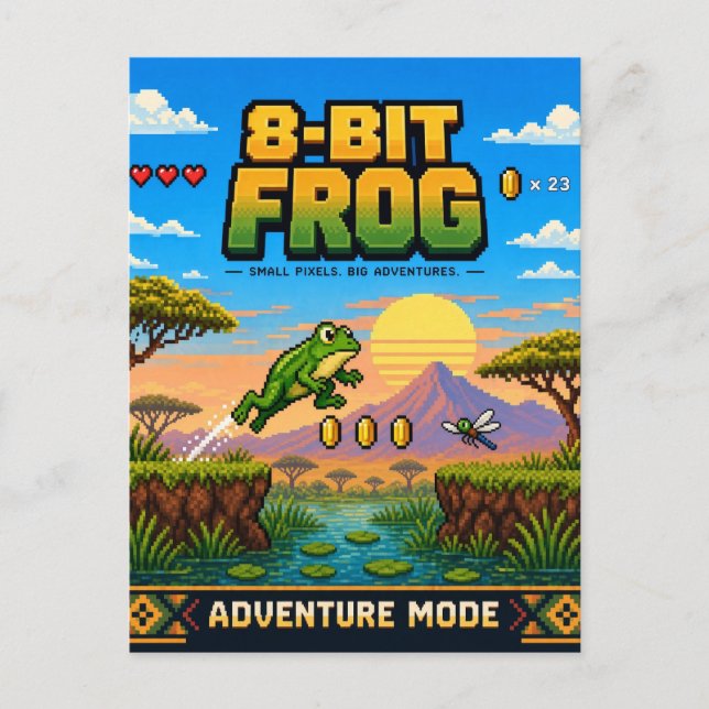 Frog, Retro 8-Bit Pixel Art Postcard (Front)