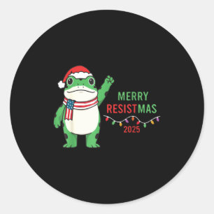Frog Retro Merry Resistmas Funny Litical Christmas Classic Round Sticker