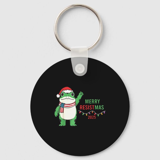 Frog Retro Merry Resistmas Funny Litical Christmas Keychain (Front)